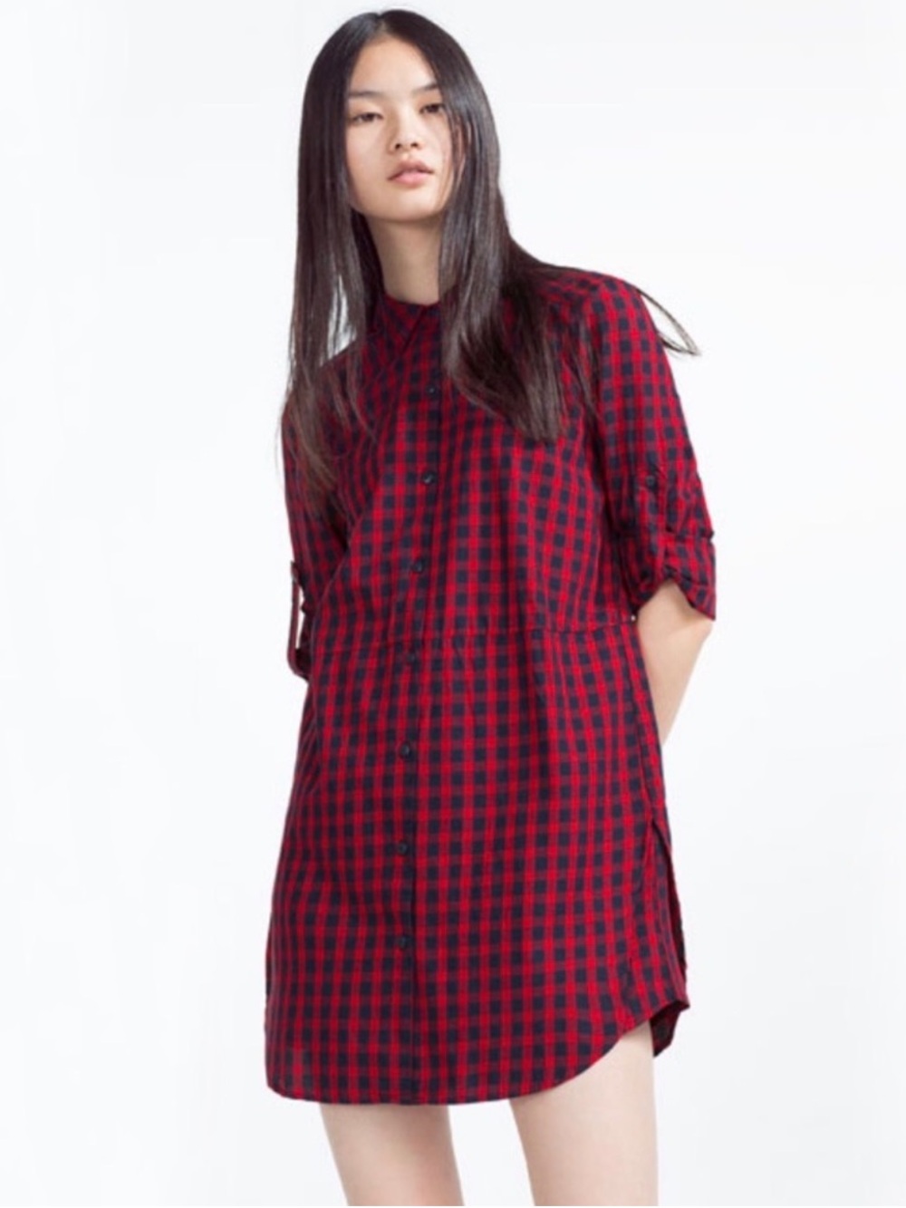 Zara Plaid Button Front Shirt Dress Attatched Skirt Size Small